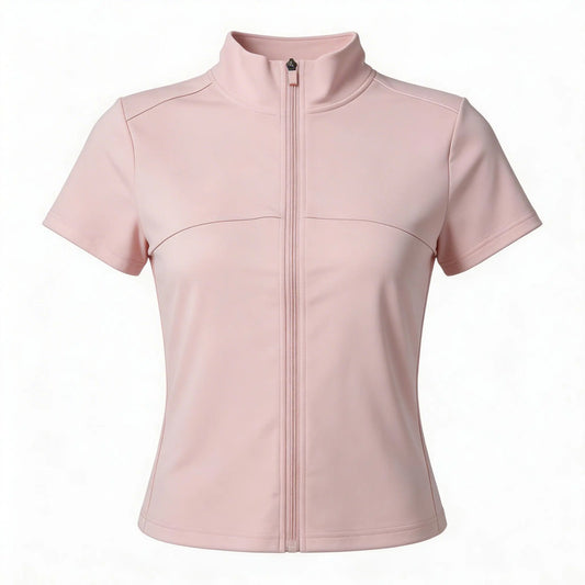 Slim Fit Zip-Up Mock Neck Sports Jacket for Women - Lightweight, Moisture-Wicking Activewear for Yoga & Running - Stylish Short Sleeve Top for Spring & Summer