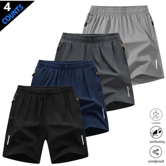 Men's Quick-Dry Athletic Shorts with Reflective Stripes, Zipper Closure, and Drawstring Waist - Enhanced Visibility and Practical Side Zip Pockets